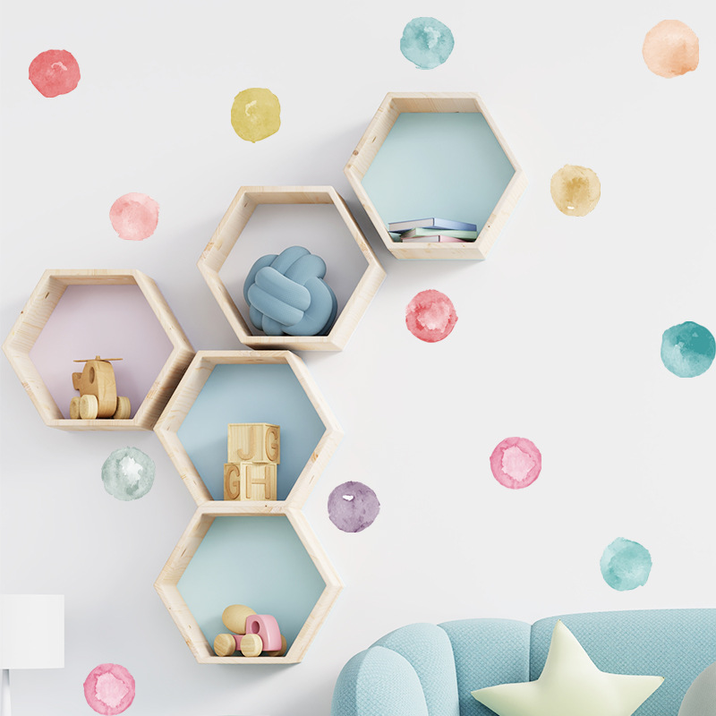 New FX-F272 Colorful Watercolor Dot Bedroom Wardrobe Refrigerator Entrance DIY Home Wall Decorative Wall Sticker