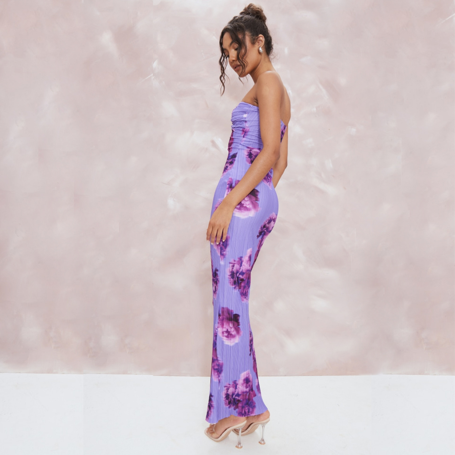 23 European and American Cross-border Amazon Explosions Strapless Backless Printed Pleated Slim-fit Slimming Women's Long Dress HY027B