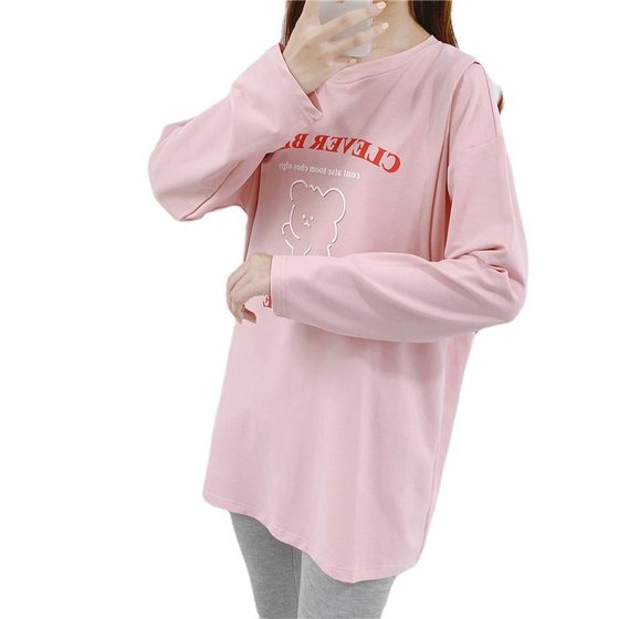 Pregnant Women's Dress Spring and Autumn Outgoing Left and Right Opening Breastfeeding Long Sleeve T-shirt Loose Large Size Pregnant Women's Breastfeeding T-shirt