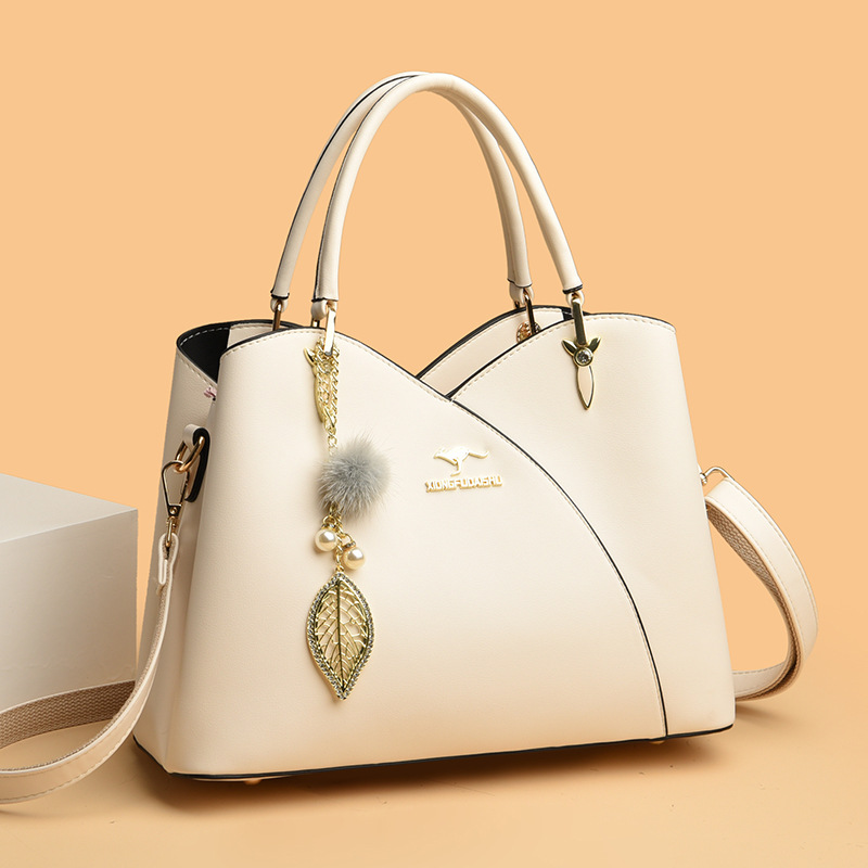 2023 Spring and Summer Women's Bag Stitching Geometric Middle-aged Mother's Handbag Simple All-match Large Capacity Women's Shoulder Bag