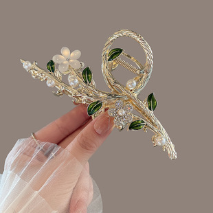 Exquisite cat's eye stone flower hair clip women's back of the head coil hair temperament grip clip large high-end shark clip headdress
