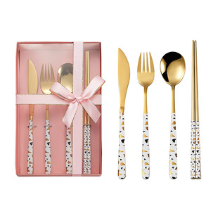 Cross-border creative stainless steel Korean knife and fork spoon long handle household soup spoon rice spoon spoon dessert coffee spoon Fork