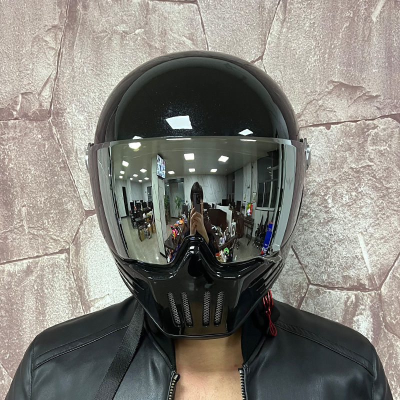 Cruise Harley retro helmet men's and women's full helmet personality skull Four Seasons electric car can be installed Bluetooth Ghost Knight
