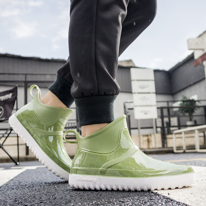 Rain Boots Men's Fashionable Korean Style Trendy Water Shoes Four Seasons Rain Boots Outer Wear Short Tube Work Shoes Waterproof Non-slip Low-top Rubber Shoes