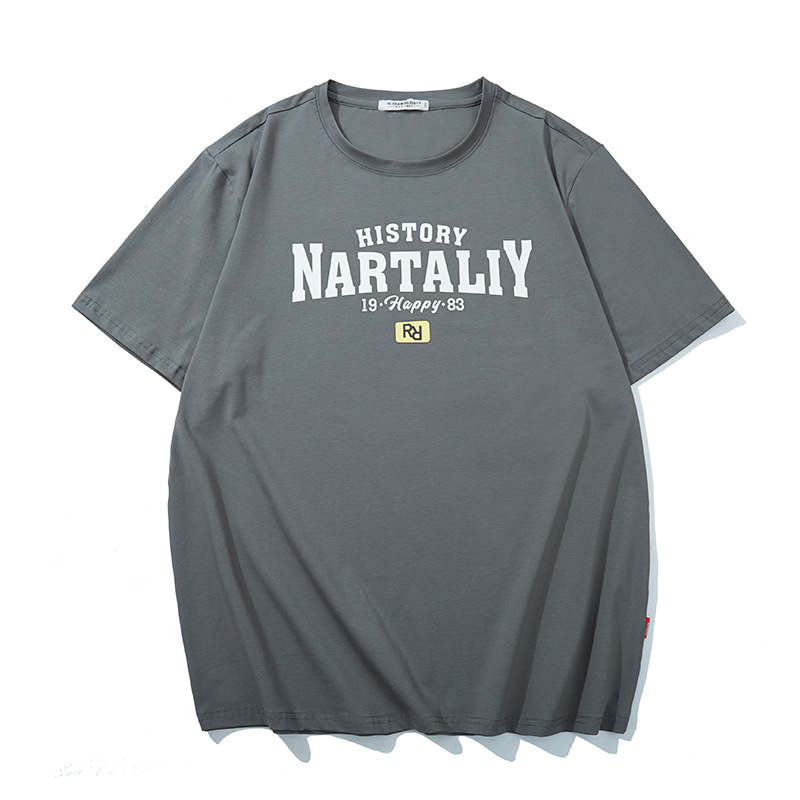 Trendy Brand Large Size Printed T-Shirt Summer Loose Letter Printed Six Color Optional Fatty T-Shirt Large Base Shirt T6156