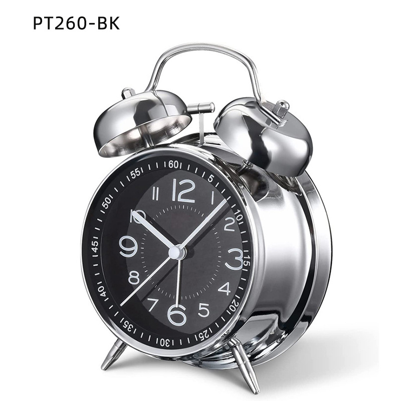 4-inch bell clock glass silk screen scale metal double bell alarm clock creative Pearl star luminous alarm clock