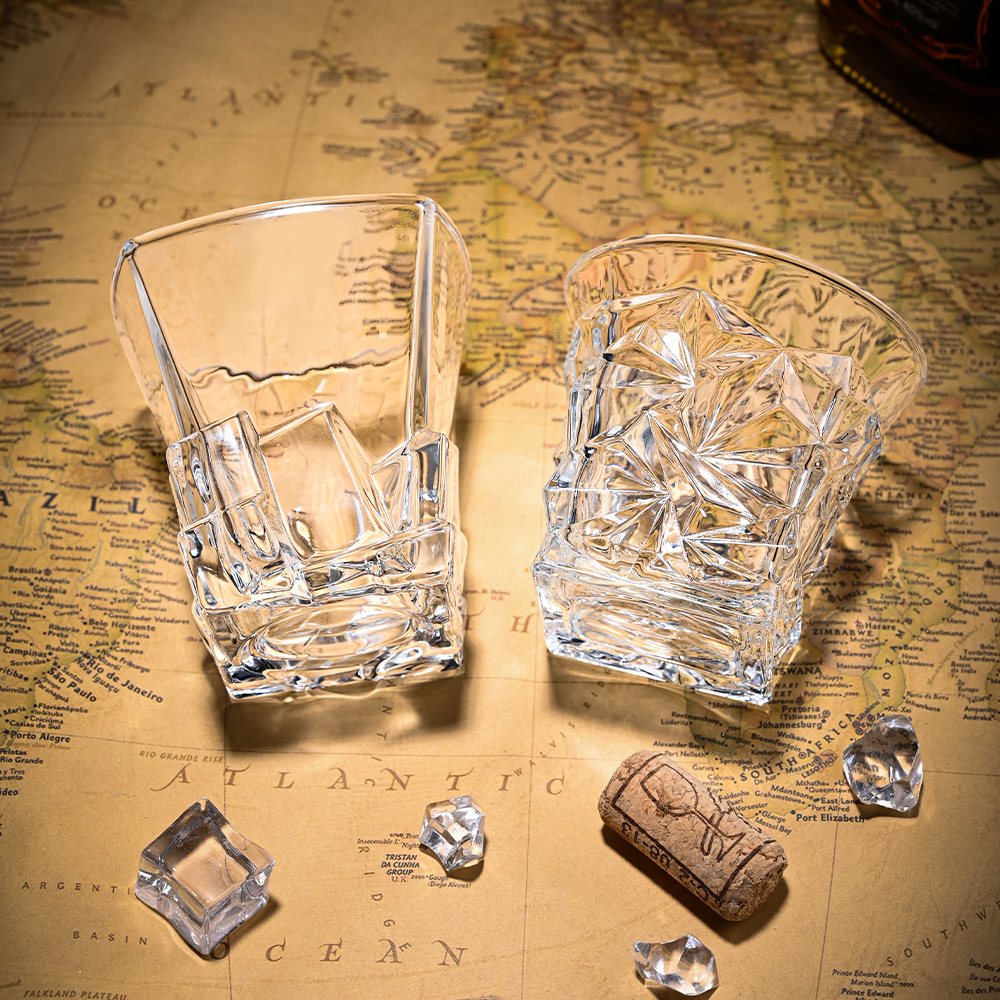 Embossed Whiskey Glass Gift Box suit Bar KTV Classical Spirits Wine Glass Household Glass Beer Glass