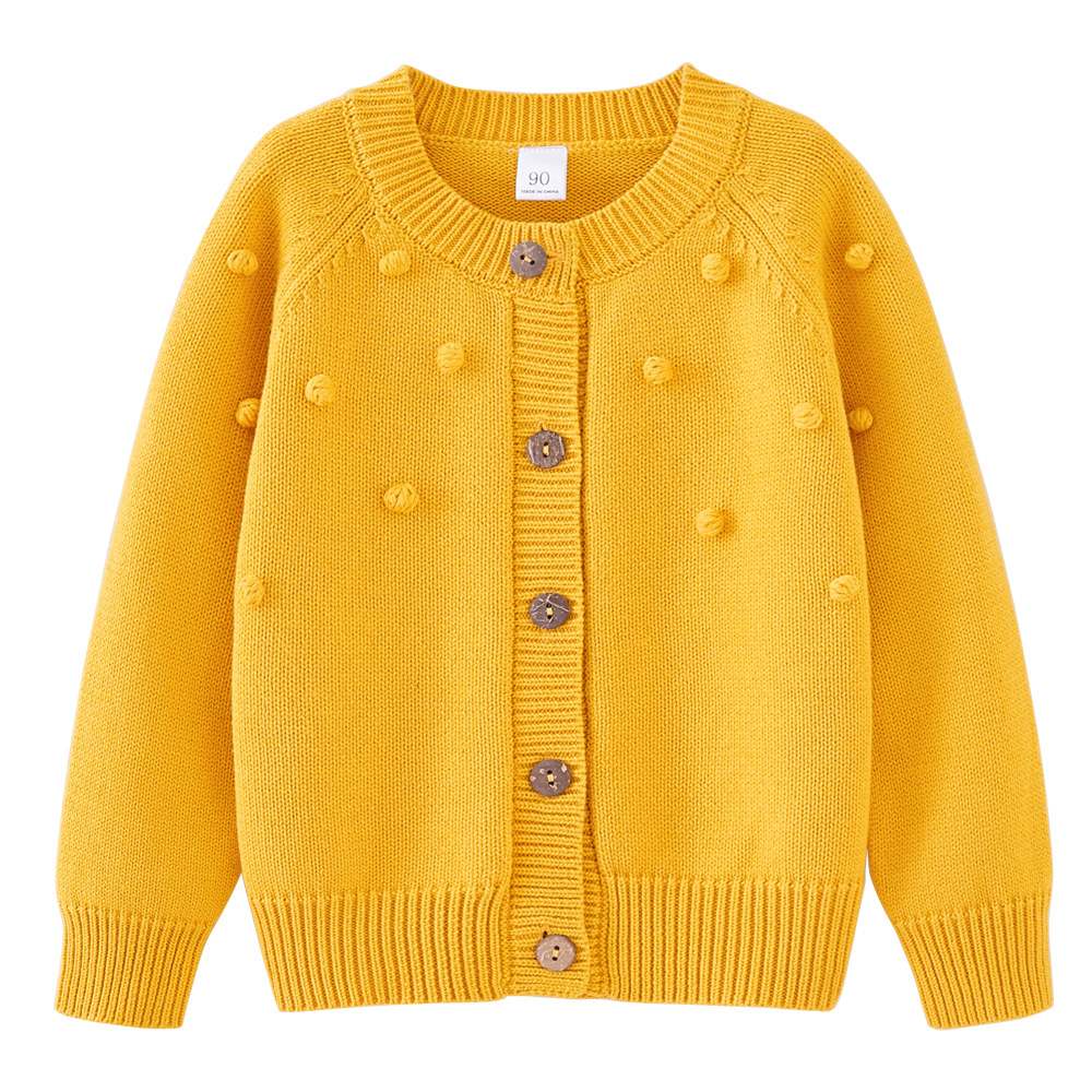 Cross-border European and American Spring and Autumn Children's handmade ball wool top coat pure cotton girls' knitted cardigan one-piece delivery