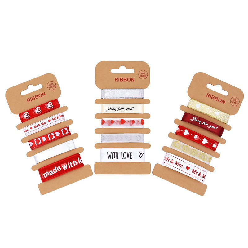 Cross-border Wedding Printed Ribbon Multicolor Combination Valentine's Day Gift Packaging Rope Ribbon Set 5 Mixed Pack 1 m