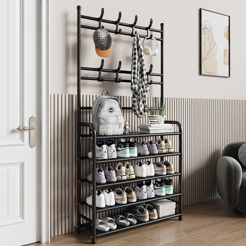 Kaidi Simple Floor Coat Rack Shoe Rack Integrated Combination Household Shoe and Hat Rack Bedroom Living Room Hanger Shoe Rack