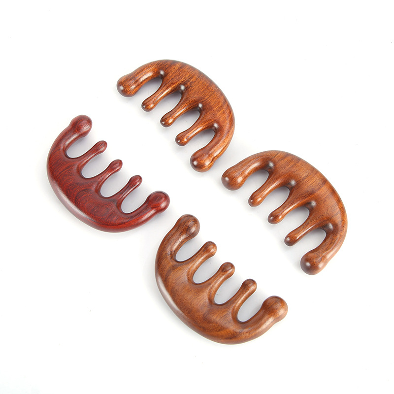 Golden sandalwood massage comb portable multifunctional massage ribs comb five-tooth solid wood comb wholesale