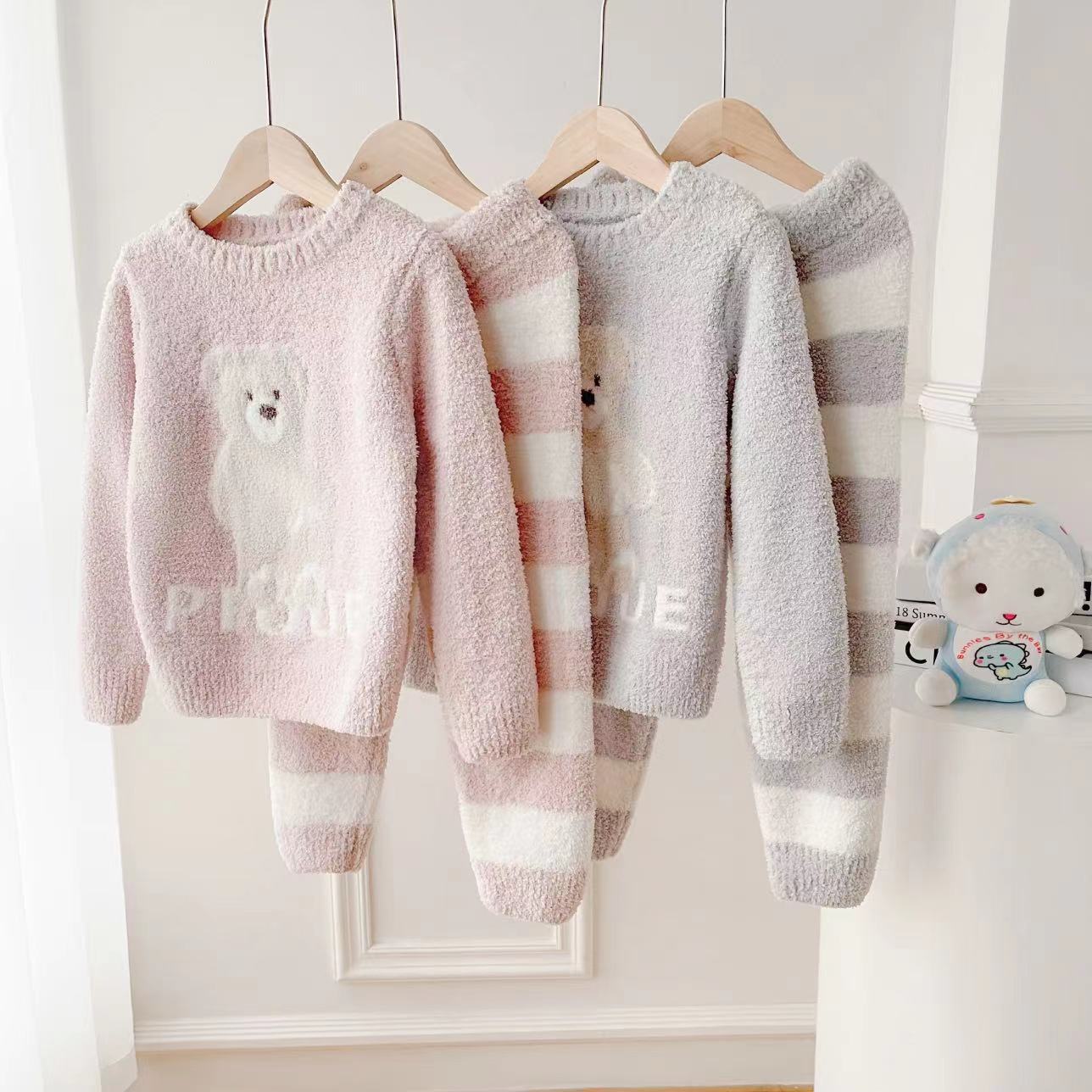 gp cute new autumn and winter children's bear parent-child lady soft home clothes long sleeve trousers pajamas suit