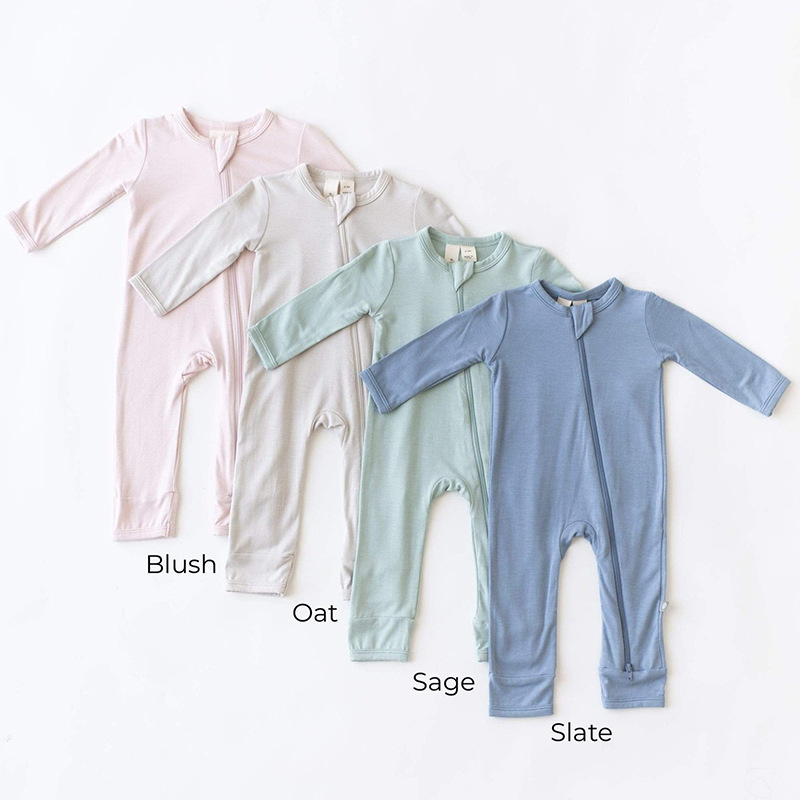 Foreign trade children's clothing bamboo fiber baby jumpsuit spring and autumn long sleeve newborn clothes baby climbing clothes zipper pajamas