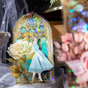 Glass flower window series Beautiful day gilding PET stickers retro flower window Journal material stickers retro 6