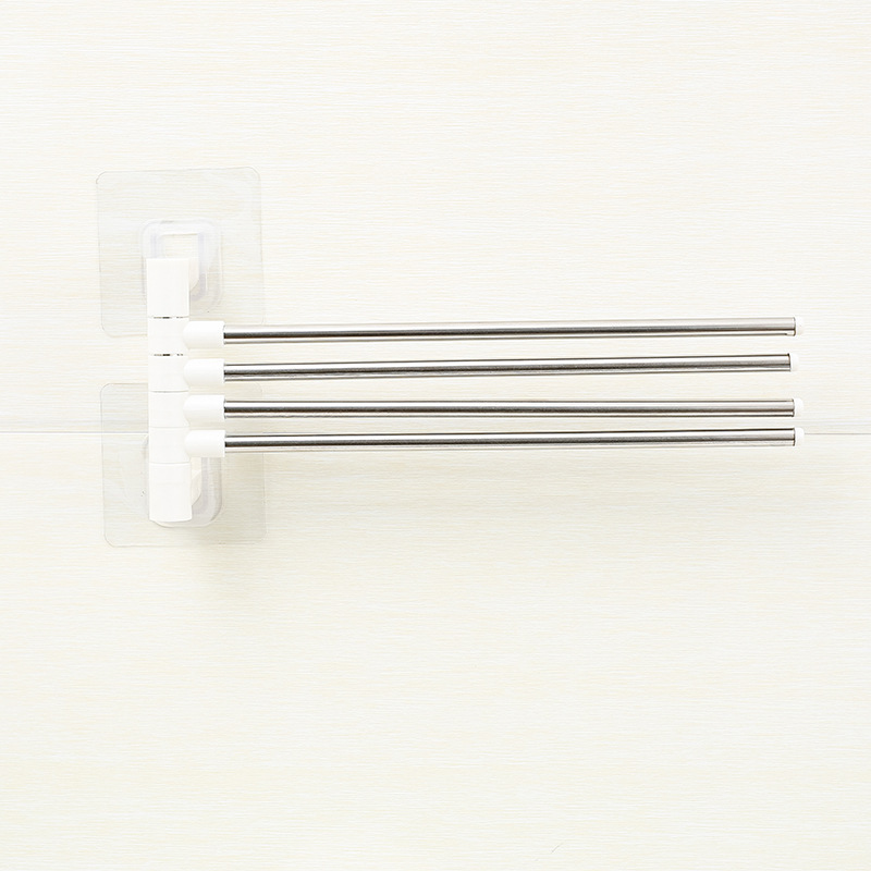 Multi-functional seamless four-bar towel rack stainless steel towel rack kitchen bathroom non-perforated towel storage rack