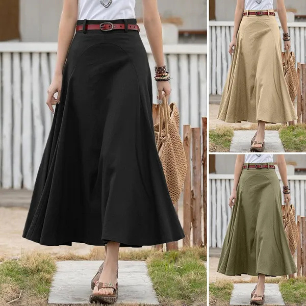 Foreign Trade 2023wish Amazon Independent Station New Spring and Autumn High Waist Loose Irregular Large Swing Solid Color Skirt