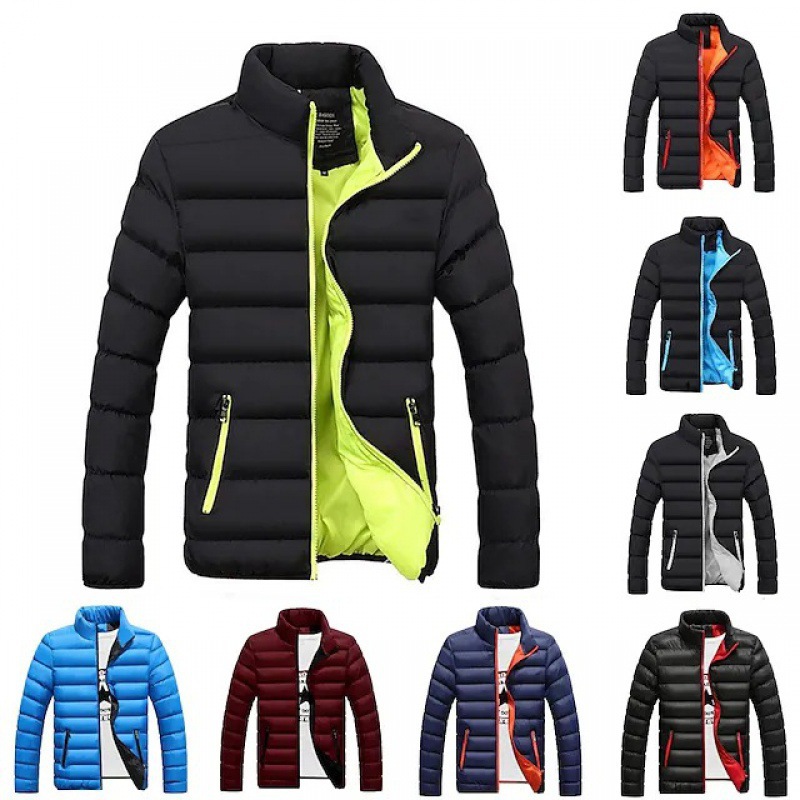 2023 Winter foreign trade new men's cotton-padded jacket men's thickened solid color stand collar zipper