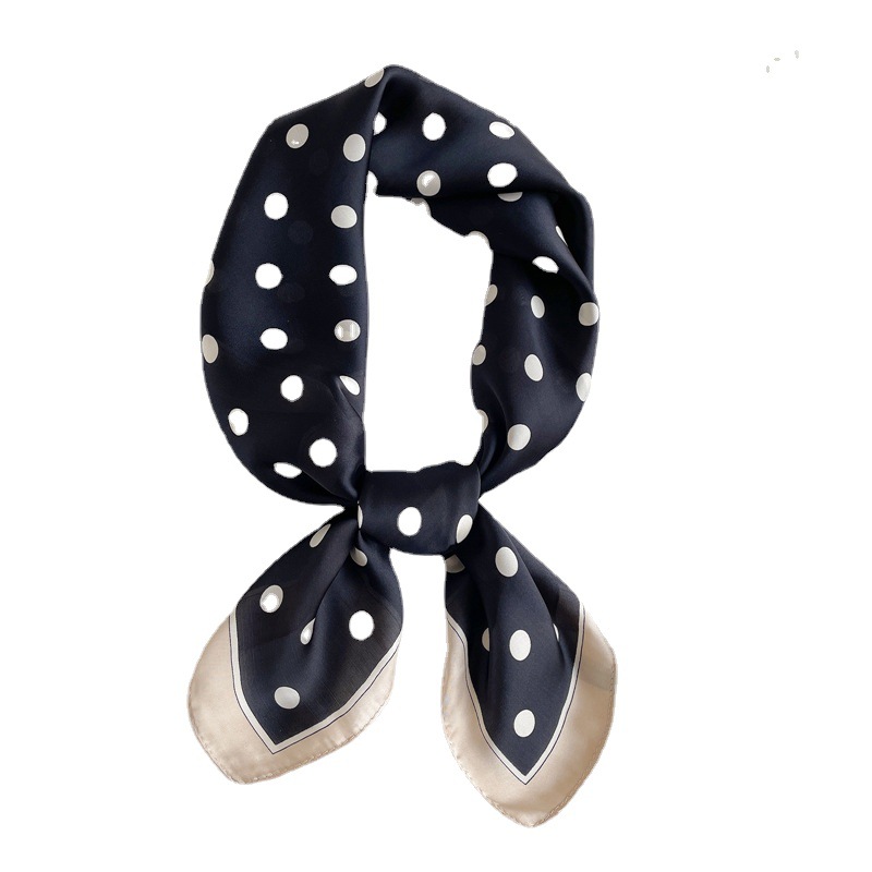 Temperament Wave Dot Scarf Women's Spring and Summer Decorative Scarf Square Scarf 70cm Imitation Silk Scarf Korean Style All-match New Style