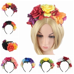 Cross-border Halloween Dress-up Party Headband Vintage Simulation Rose Flower Headband Headwear Ethnic Makeup Party Headbuckle