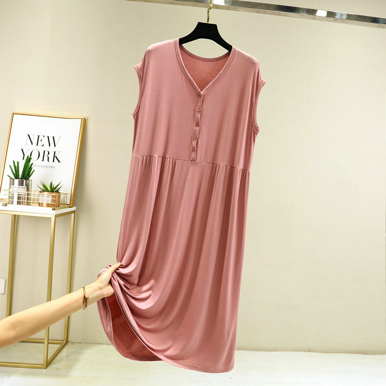 Summer Outfit Modal Sleeveless dress Women's Loose Large Swing Skirt Button V-neck Base Skirt Home Casual Skirt