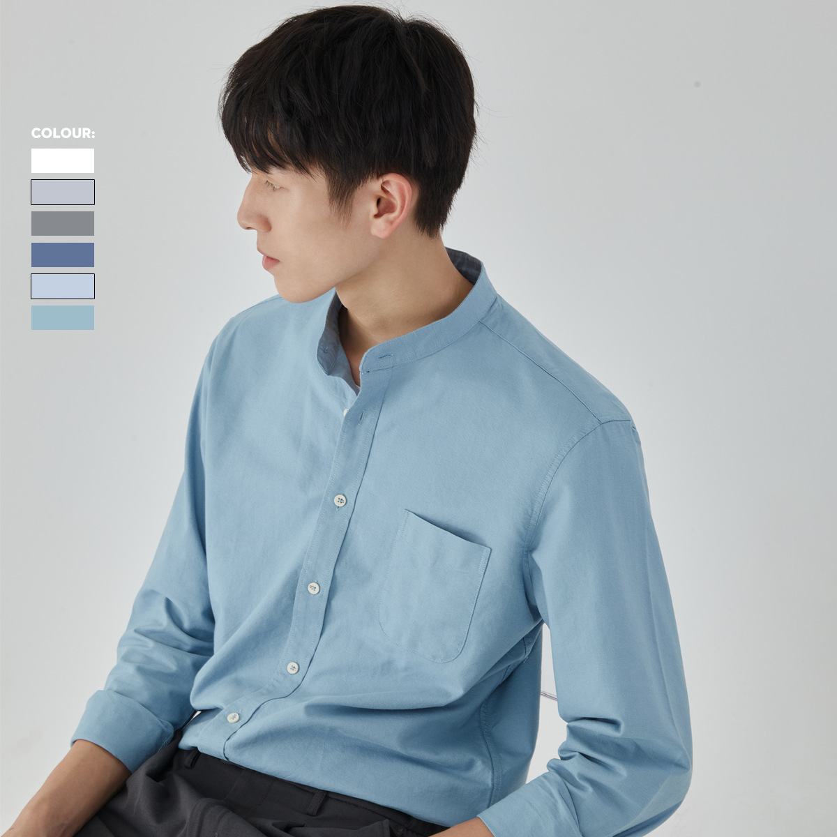 Men's Shirt Trendy 2023 Spring and Autumn Korean Style Trendy Business Casual Dress Small Vertical Collar White Shirt Long Sleeve Jacket