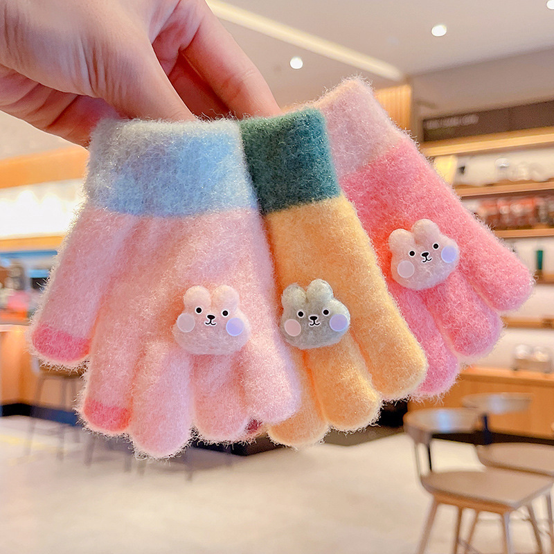 Winter New Baby cute plush warm baby gloves children's five finger cover 0-3 boys and girls 1 year old 2 years old