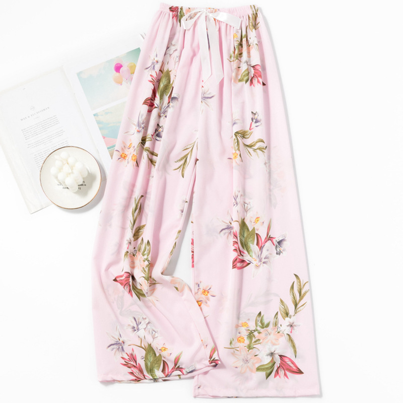 Spring and Summer New Foreign Trade Cotton Silk Pajama Pants Women's Thin Comfortable Loose plus size Wide Leg Pants Wall Cotton Cartoon Trousers