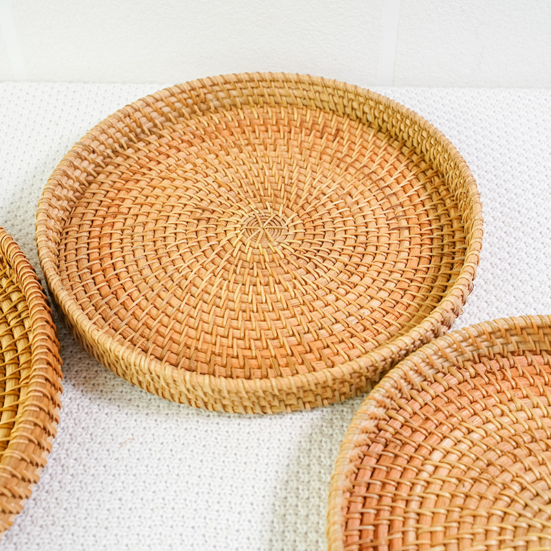 Rattan fruit basket hand-woven Japanese bread basket steamed bread basket living room household storage basket round tray