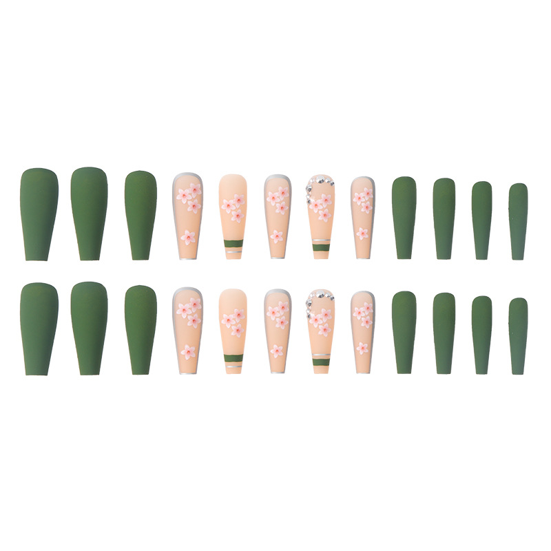 European and American wear nail art spring warm flower blooming point diamond nail art ins style long ballet nail wholesale cross-border exclusive for nail art