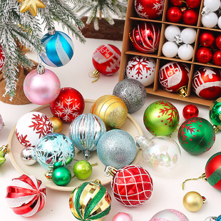 Cross-border New Spot Boxed Christmas Ball Hanging Ornaments 6cm Electroplated Shaped Painted Gift Box Set Christmas Tree Decoration