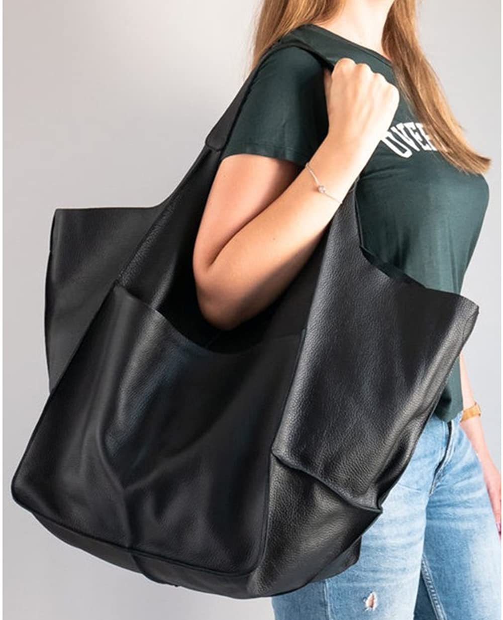 European and American Retro 2023 New Simple Large Bag Soft Leather Large Capacity Shoulder Hand Tote Cross-border Women's Bag _voghion.com