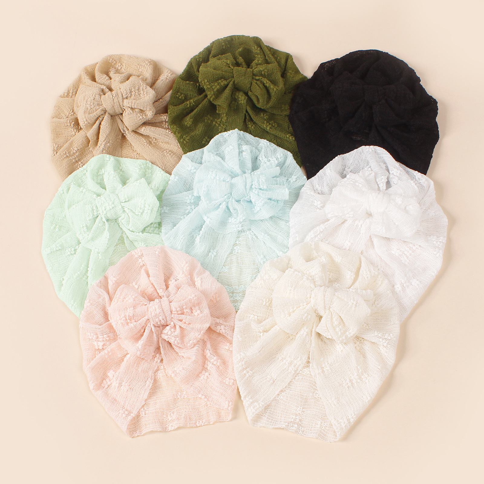 New European and American Baby super soft elastic mesh double-layer bow pullover cap cross-border Indian hat children's headdress