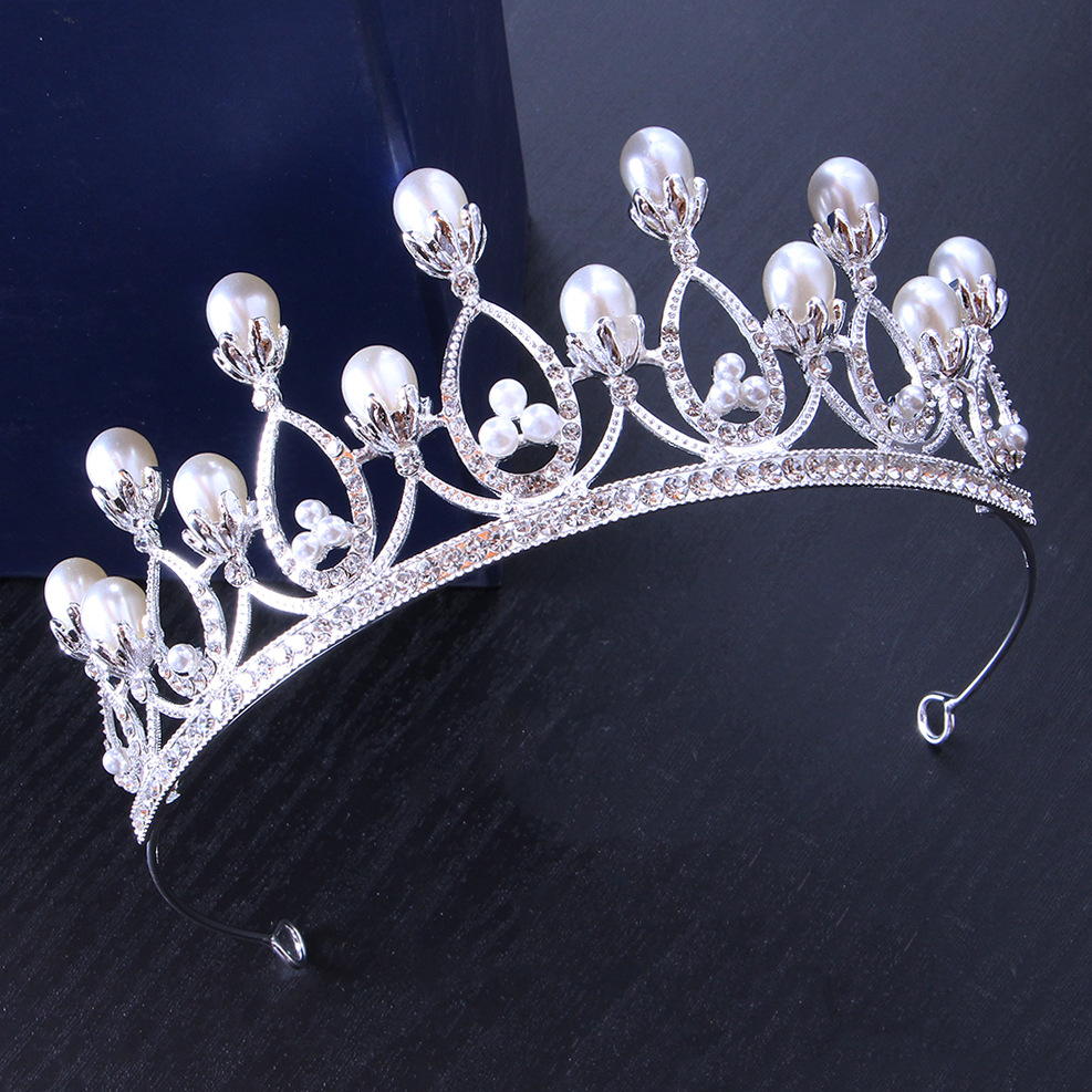 Korean style new children's alloy Crown Baroque cross-border hot selling vintage crystal pearl headband headdress wholesale