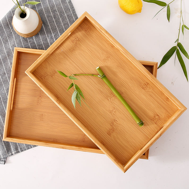 竹のトレー家庭用の実木長方形のお茶の皿の水杯のトレーの日本式のパンの木のトレーの業務用の端の食事の皿|undefined