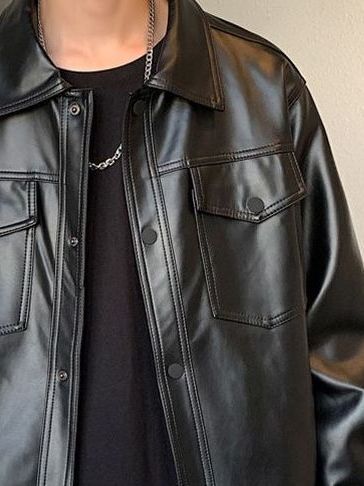 Leather Men's Coat Spring and Autumn PU Leather Jacket Flying Bike Suit Loose plus size Casual Trendy Brand Pluton Handsome Top
