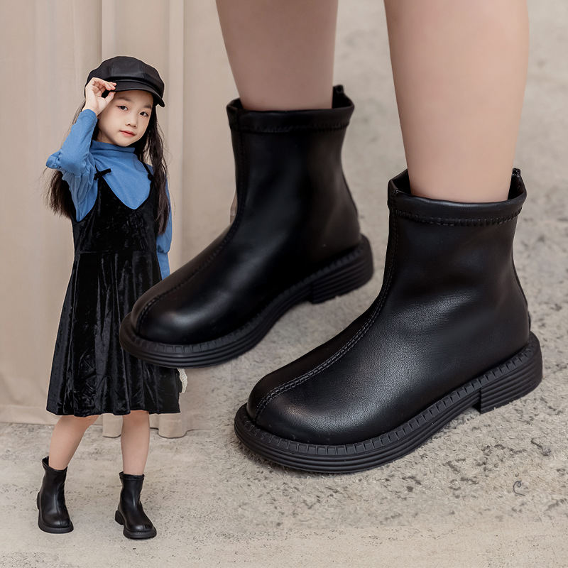 Girls' Single Boots 2023 Autumn and Winter New Korean Style Simple Large Children's Stylish Thin Boots Girls' British Style Martin Boots