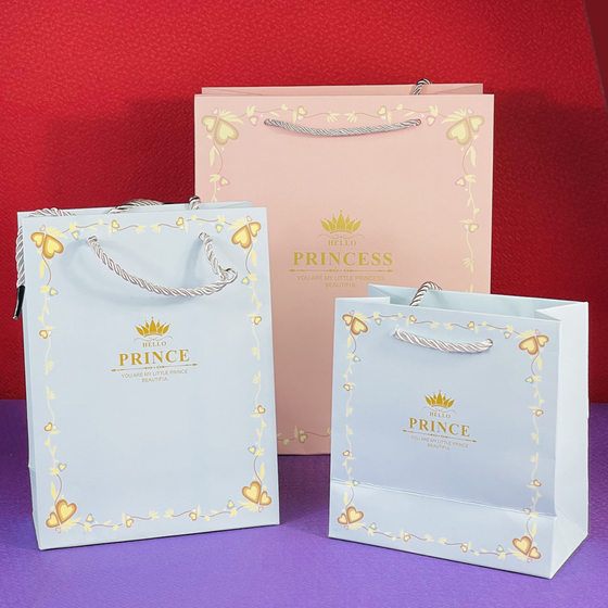 Prince Princess portable gift bag high-grade gift box bag large gift bag pink handbag