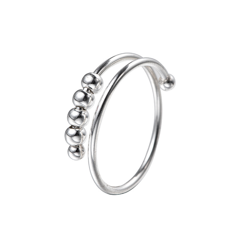 Bague à perles rotatives à double couche en argent S925 transfrontalier pour femme, anneau d'index de décompression anti-anxiété, vent froid_voghion.com