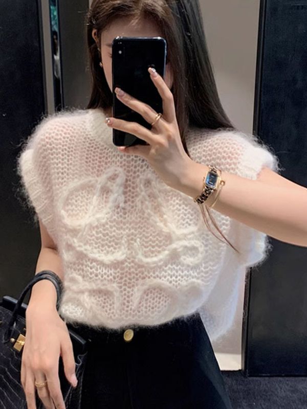 Spring and Autumn lazy style loose sweater coat New hollow letter hand hook sleeveless sweater shawl top women's clothing