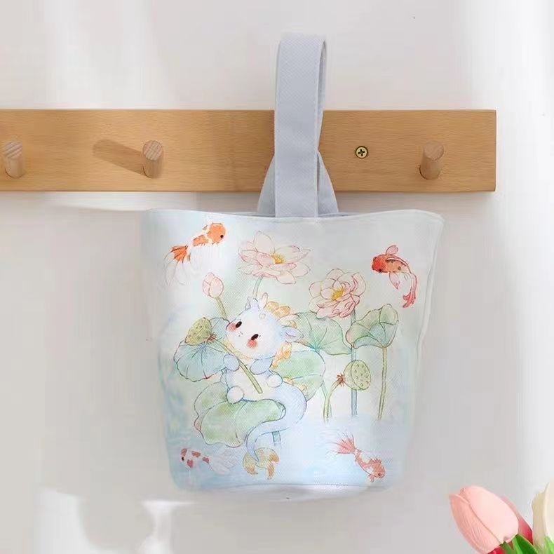 Dragon year Daji bucket bag cute lotus year fish hand bag animal year mascot canvas bag walking bend National Fashion Bag