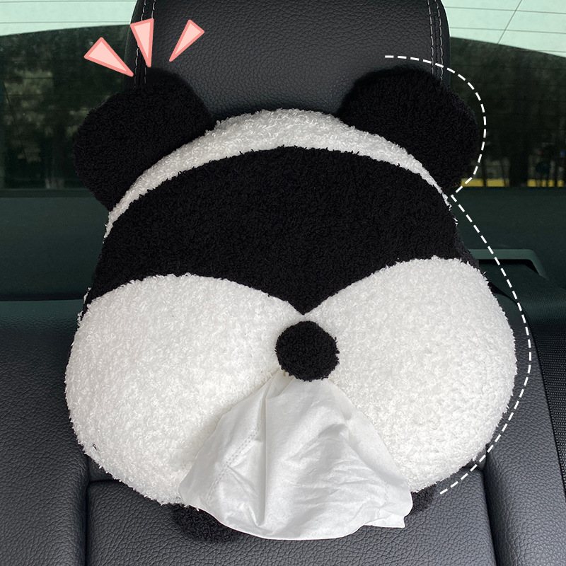 Panda car tissue box female cartoon cute armrest box tissue box car chair back hanging tissue bag