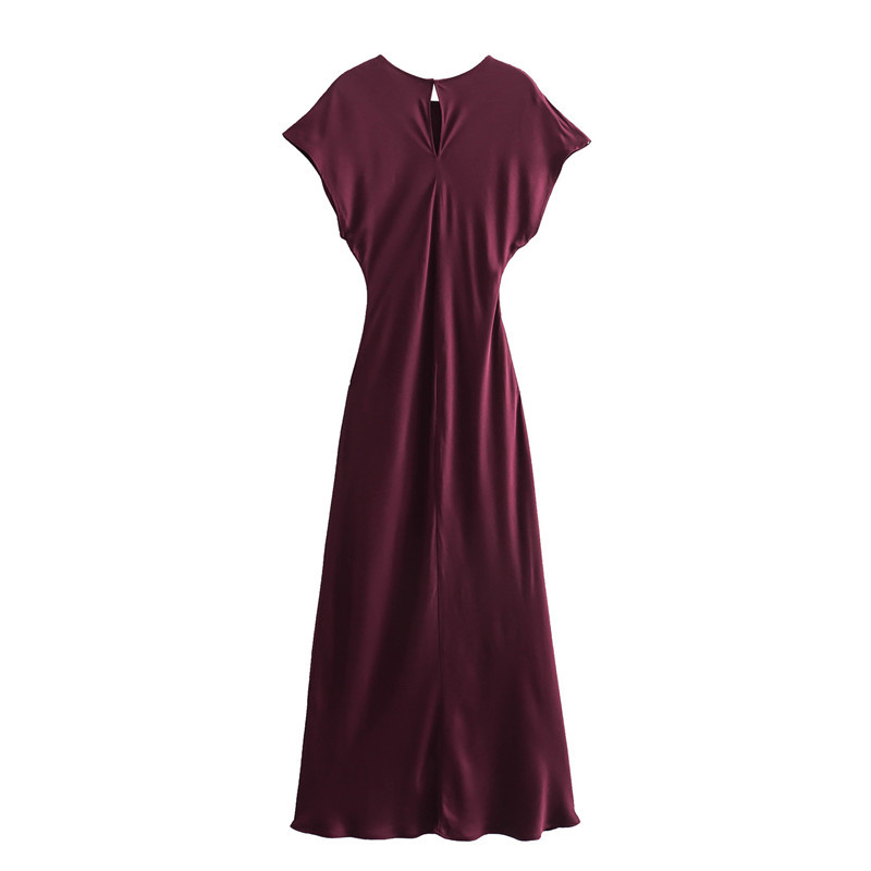 Foreign trade 2023 Winter new European and American style round neck waist A- line silk satin texture long dress women