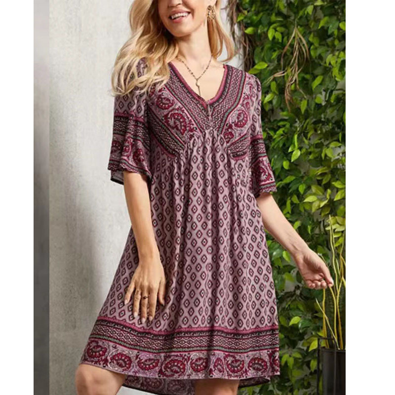 2023 Summer New European and American Cross-border Independent Station Amazon Hot Selling Women's Vacation Ethnic Style Dress