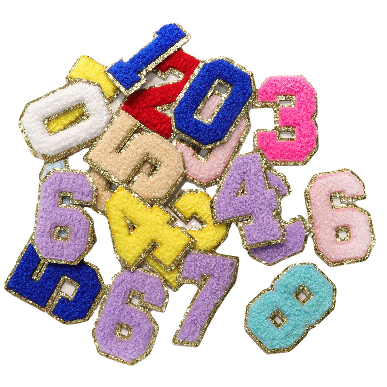 26 English Letters Towel Embroidered Color Self-adhesive Computer Embroidered Stamp Patch Golden Glitter Embroidered Cloth Patch