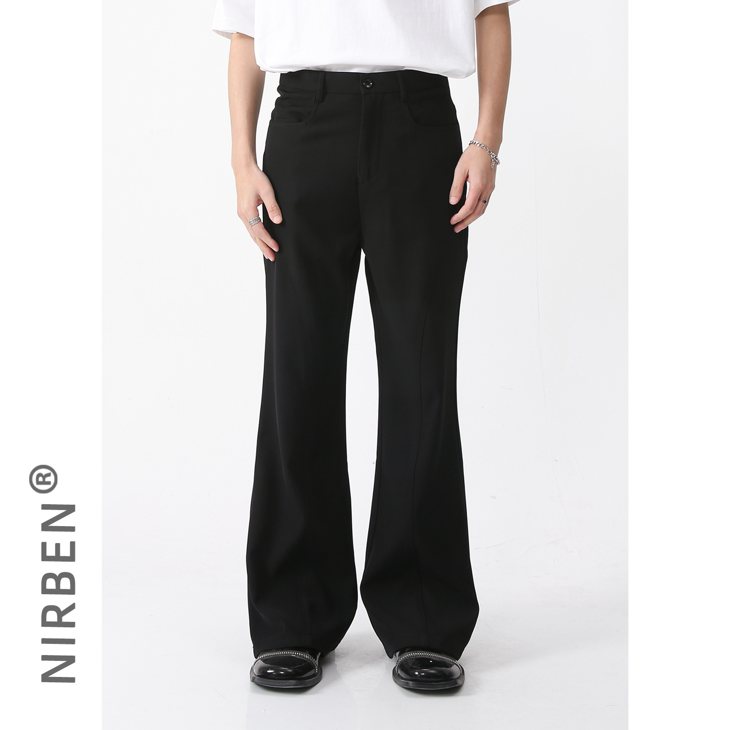 nirben Denim | Korean style loose draping solid color mid waist loose casual suit pants for men