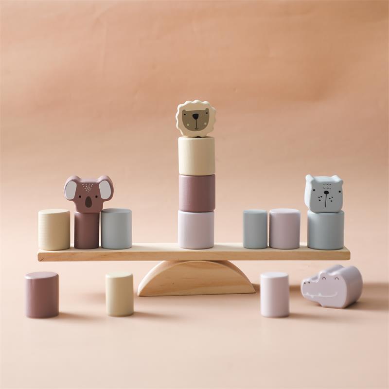 Baby puzzle multifunctional early education wooden hands-on brain toy rope color cognitive stacking seesaw toy