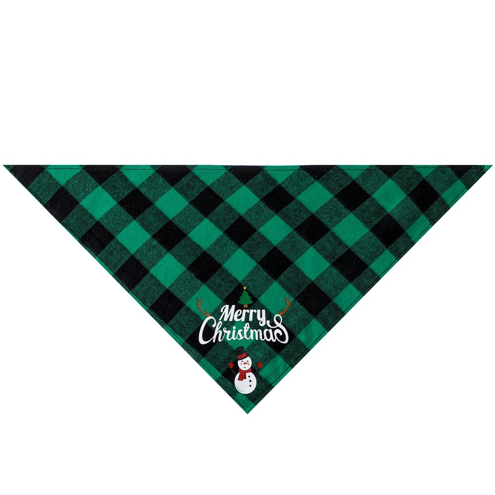 New Christmas pet cotton red black green black plaid pet dog saliva towel single Plaid triangle scarf