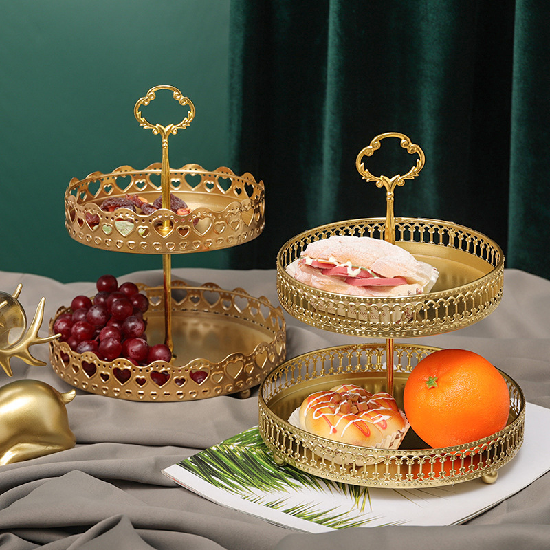 Light luxury double-layer iron fruit plate home living room coffee table light luxury internet celebrity fruit plate home snack nut storage plate