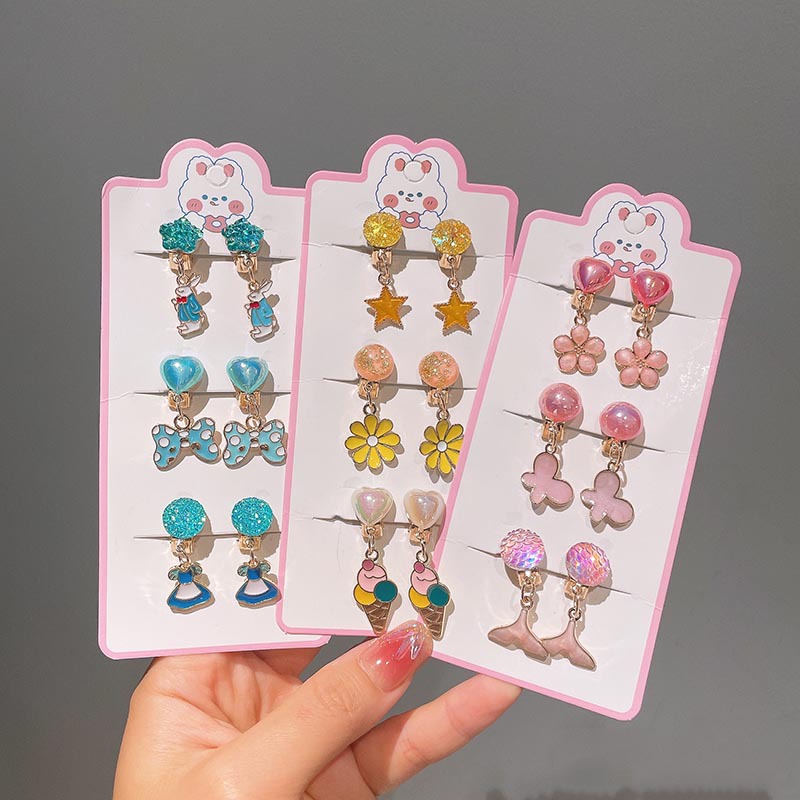 Children without ear hole ear clip new small rabbit pendant fake earrings little girl princess pendant cute earrings wholesale