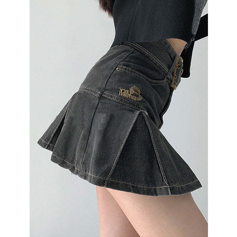 Spice Girl Denim Skirt Women's Summer Pleated Skirt 2023 New Design High Waist Slimming A- line Short Skirt Trendy